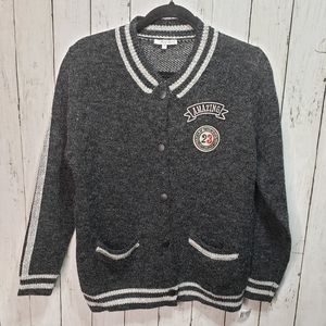 New!  Dichini Lettermens Style Sweater Gray Snap